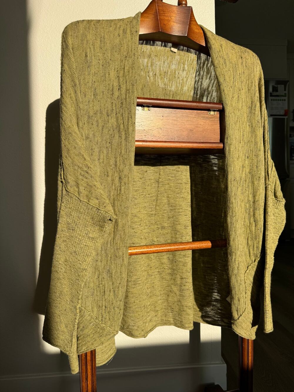 Pilcro Anthropologie Olive Cocoon Cardigan Linen Blend Open Front Dolman Sleeve